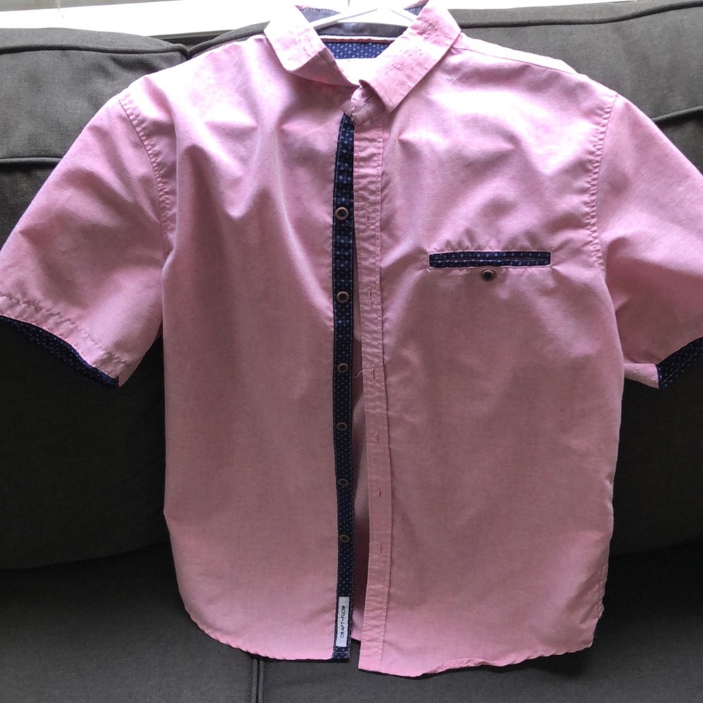 Small Craft Flow Pink Navy Short Sleeve Button Down Men’s Shirt
